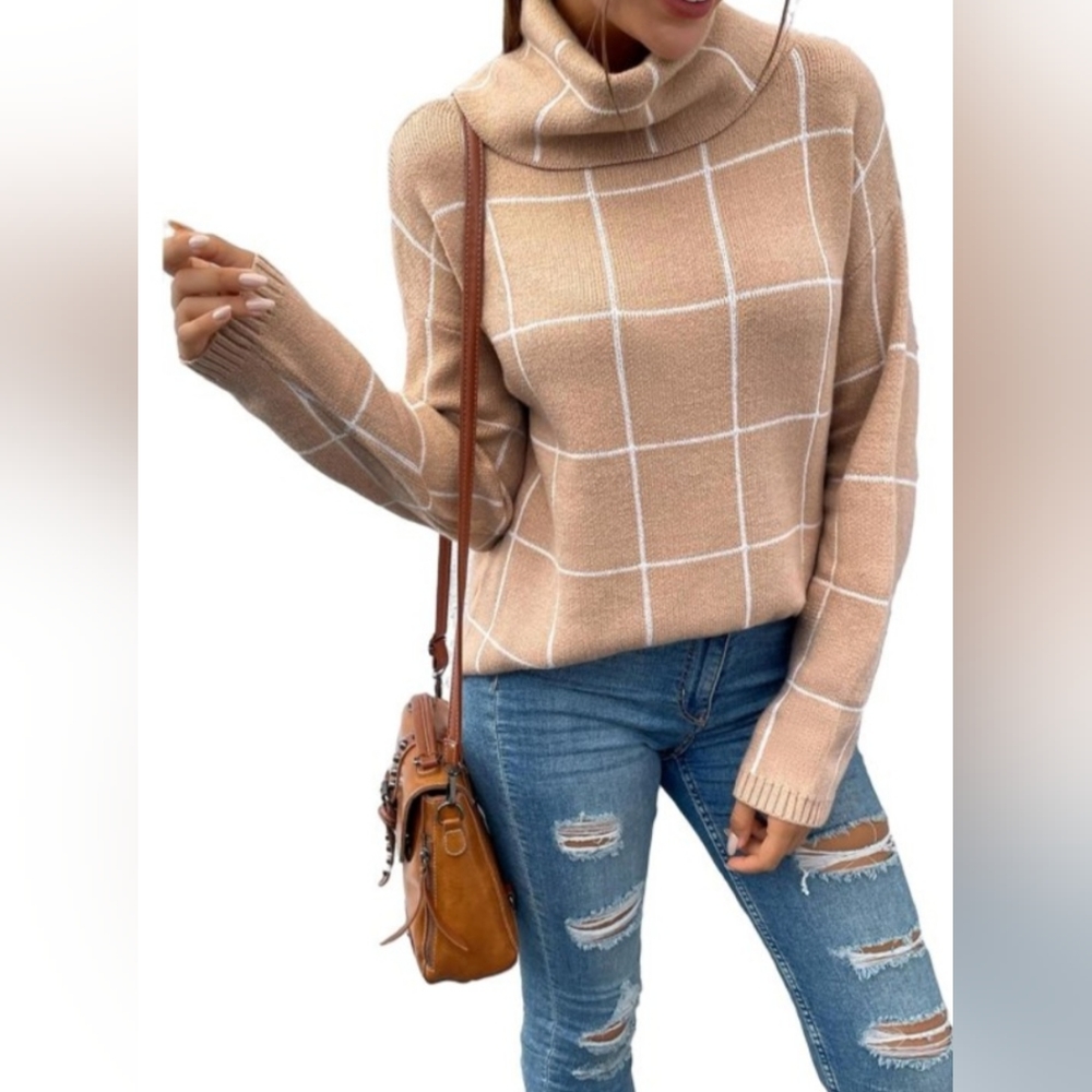 Women's Grid Minimalist Turtleneck Sweater NWT